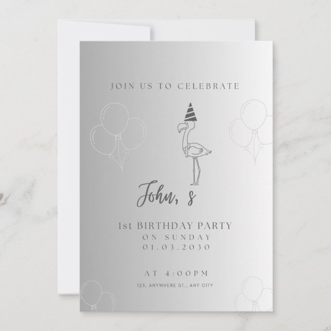 Carte d'invitation pour le 1er anniversaire d'un b (Devant)