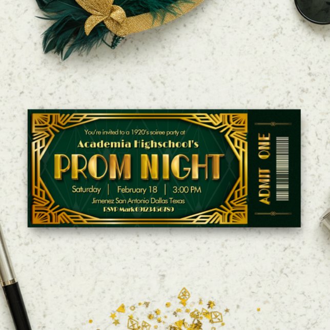 Carte d'invitation pour le bal de promo - Gatsby (Prom Night - Gatsby Invitation Ticket Invitation)