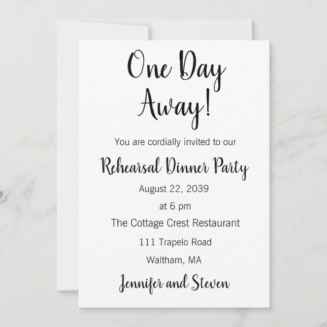 Carte d'invitation pour le dîner de répétition à u (Devant)