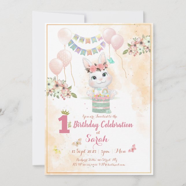 Carte d'invitation pour le premier anniversaire de (Devant)