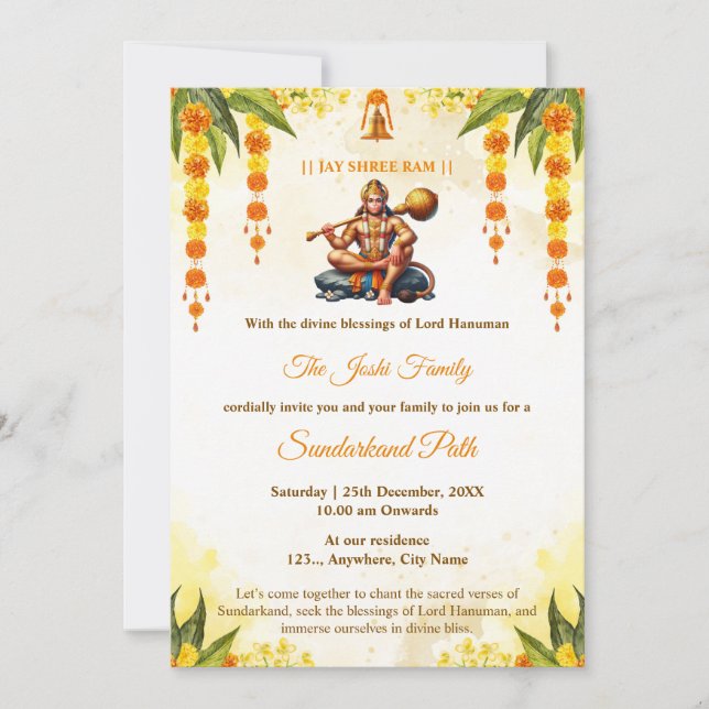 Carte d'invitation pour le Traditional Sundarkand  (Devant)