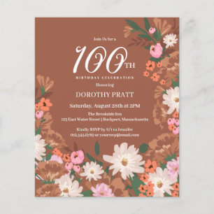 Carte d'invitation pour les 100 ans avec motif flo