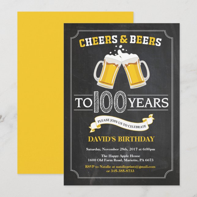 Carte d'invitation pour les 100 ans Cheers and Bee (Devant / Derrière)