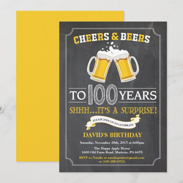 Carte d'invitation pour les 100 ans Cheers and Bee (Devant / Derrière)