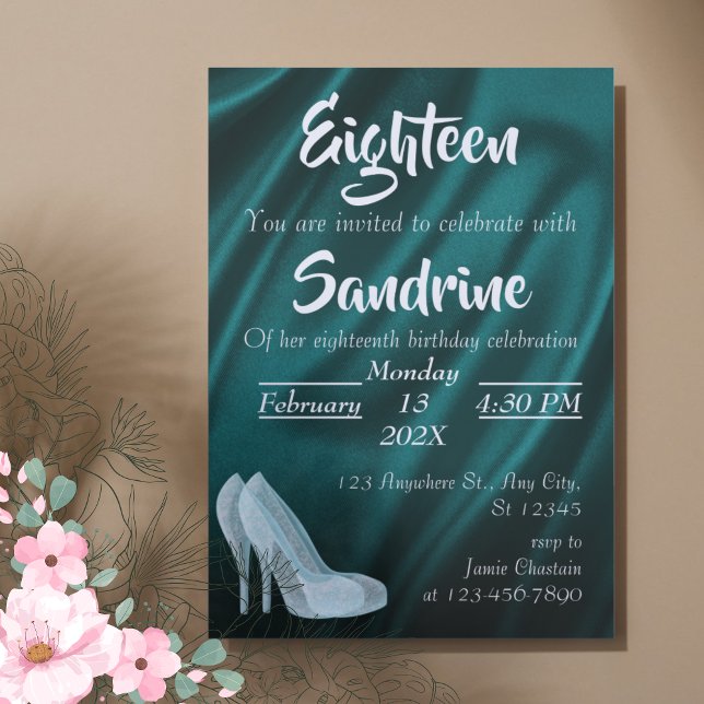 Carte d'invitation pour les 18 ans en soie bleue (Blue Silk 18th Birthday Party Invitation Card)