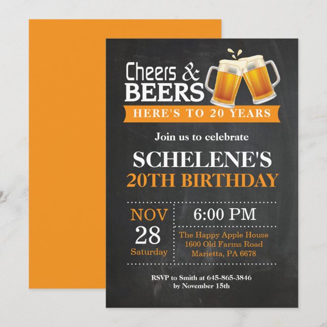 Carte d'invitation pour les 20 ans Cheers and Beer (Devant / Derrière)