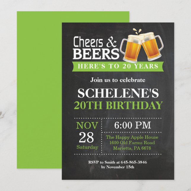 Carte d'invitation pour les 20 ans Cheers and Beer (Devant / Derrière)