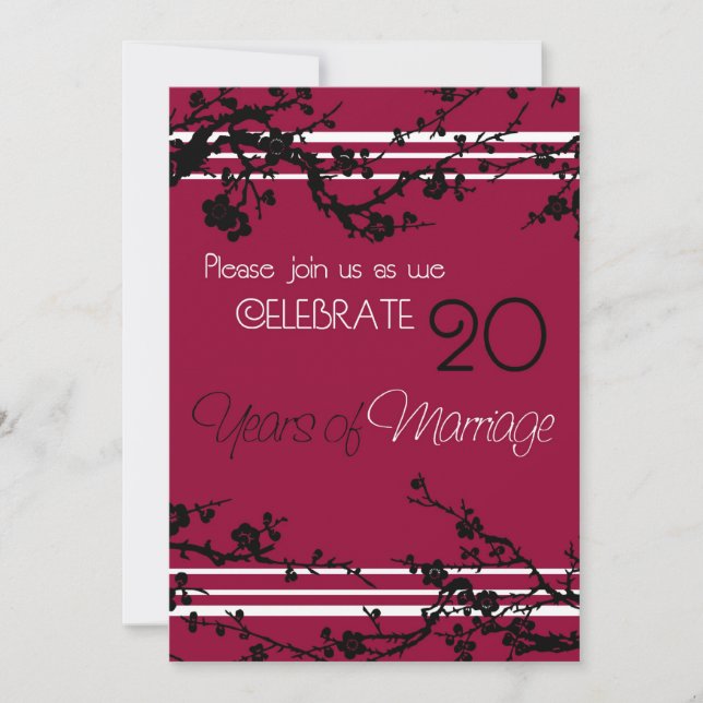 Carte d'invitation pour les 20 ans de mariage roug (Devant)