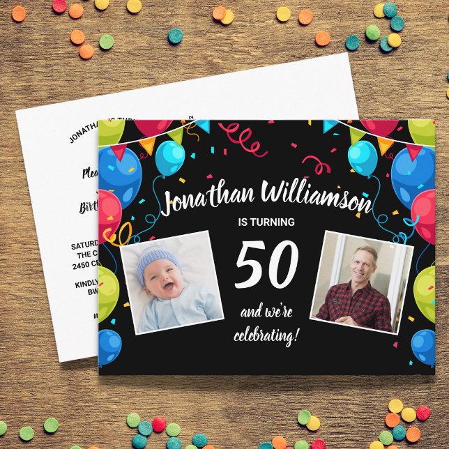 Carte d'invitation pour les 50 ans avec 2 photos e (Créateur téléchargé)