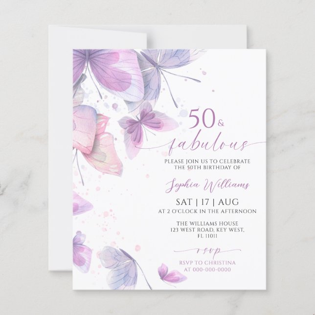 Carte d'invitation pour les 50 ans Budget Butterfl (Devant)