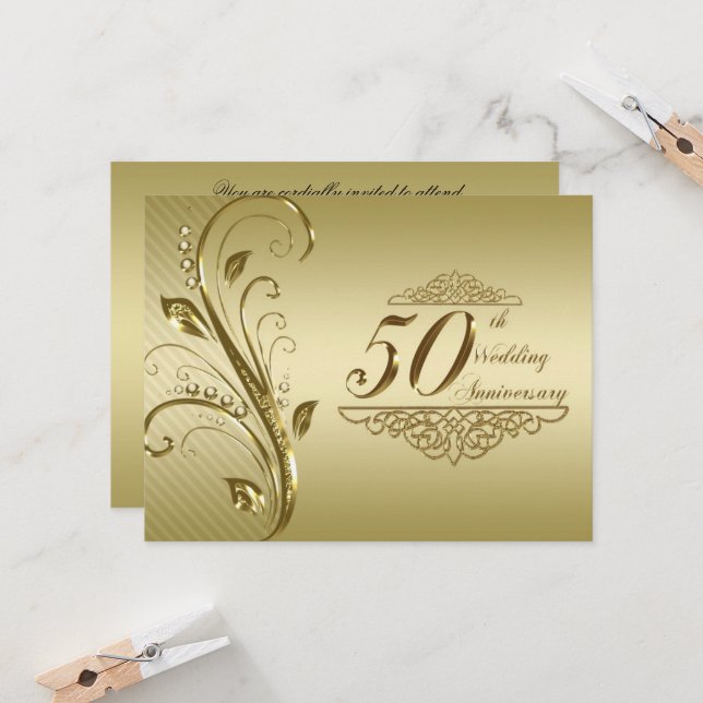 Carte d'invitation pour les 50 ans de mariage d'or (Devant/Arrière en situation)
