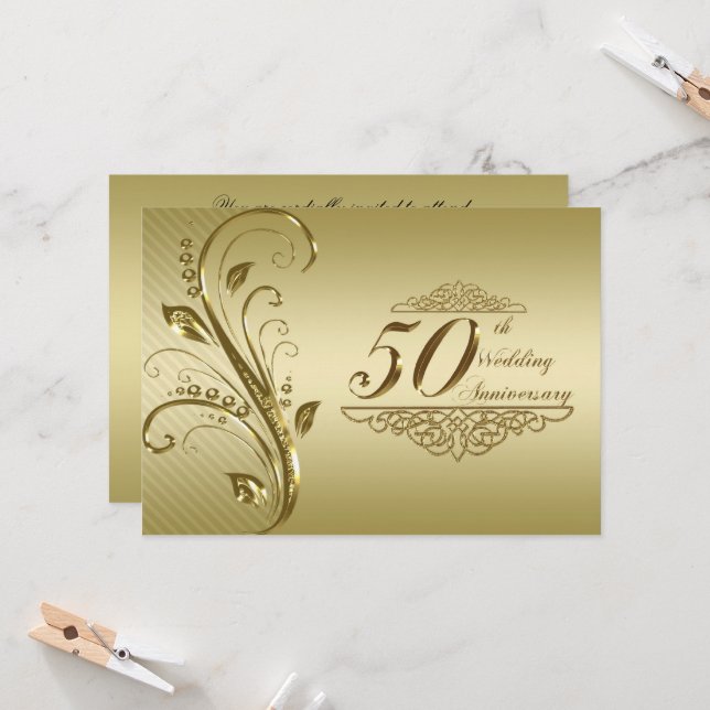 Carte d'invitation pour les 50 ans de mariage d'or (Devant/Arrière en situation)