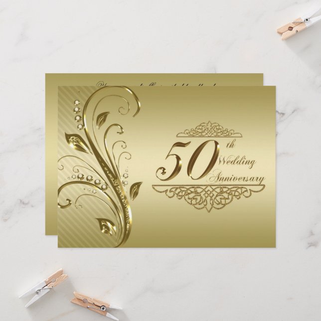 Carte d'invitation pour les 50 ans de mariage d'or (Devant/Arrière en situation)