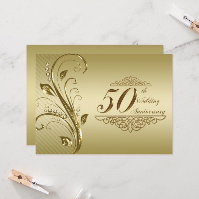 Carte d'invitation pour les 50 ans de mariage d'or (Devant/Arrière en situation)