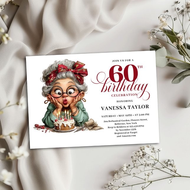 Carte d'invitation pour les 60 ans avec humour pou (60th Birthday Invite Funny Old Woman Humor Card)