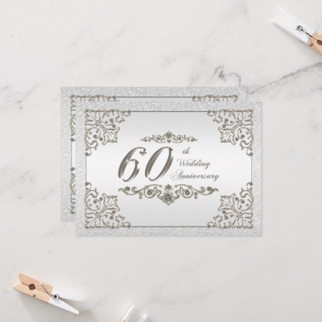 Carte d'invitation pour les 60 ans de mariage pail (Devant/Arrière en situation)