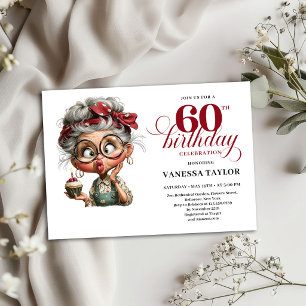 Carte d'invitation pour les 60 ans humour femme âg