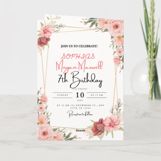 Carte d'invitation pour les 7 ans de Sophia Morgan (Dos)