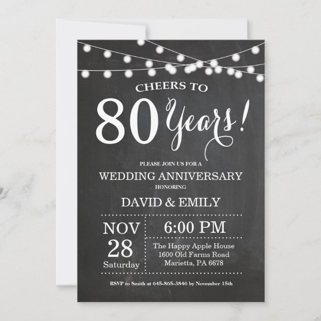 Carte d'invitation pour les 80 ans de mariage sur  (Devant)
