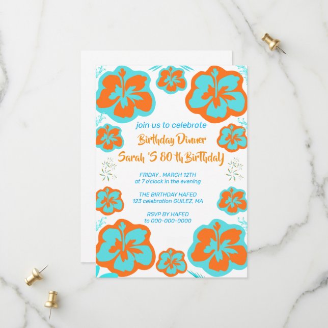Carte d'invitation pour les 80 ans de Mère (Devant/Arrière en situation)