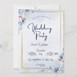 Carte d'invitation pour mariage Blue Gold Modern
