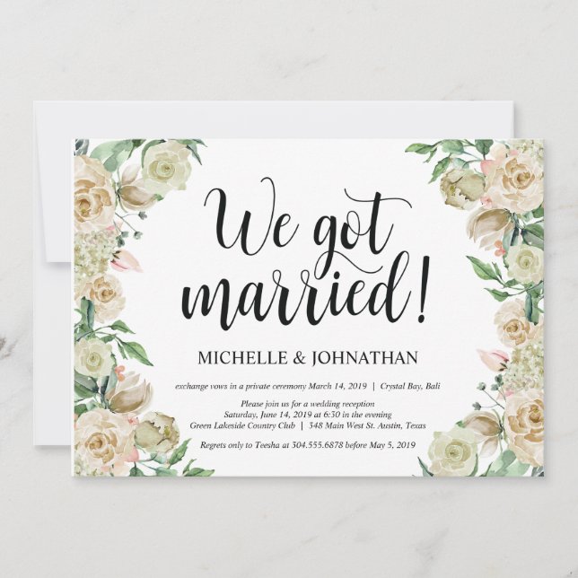 Carte d'invitation pour mariage en fuite et récept (Devant)