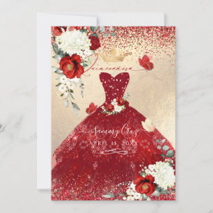 Carte d'invitation pour Quinceanera Roses Rouges d