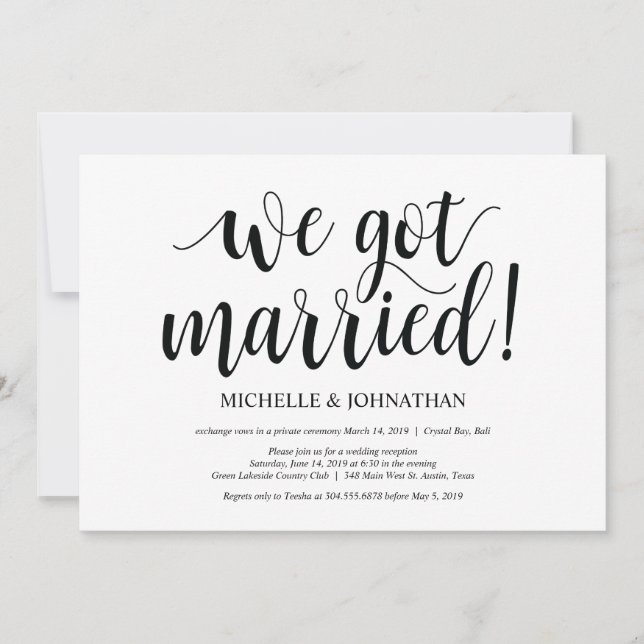 Carte d'invitation pour réception de mariage intim (Devant)