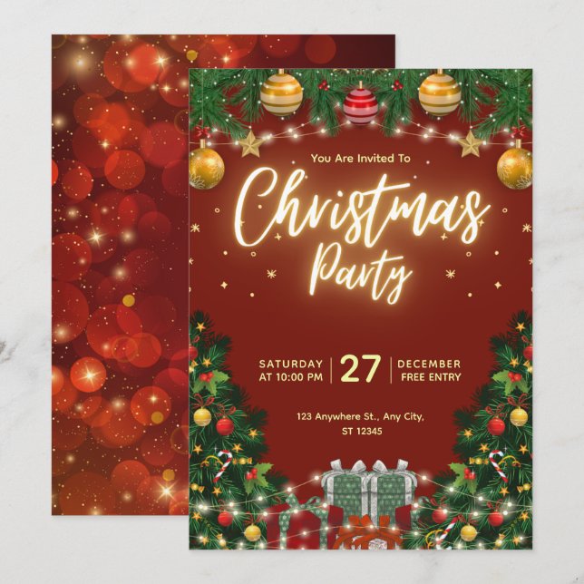 Carte d'invitation pour soirée de Noël (Devant / Derrière)