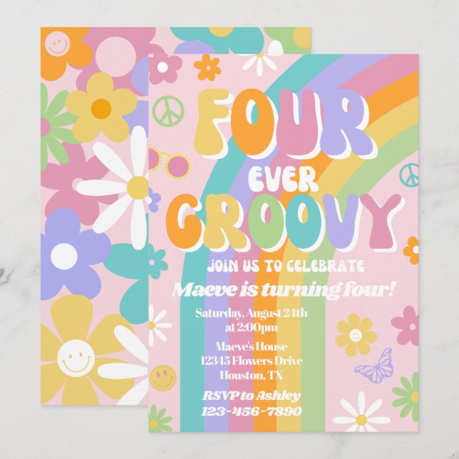 Carte d'invitation pour un anniversaire groovy Fou (Devant / Derrière)