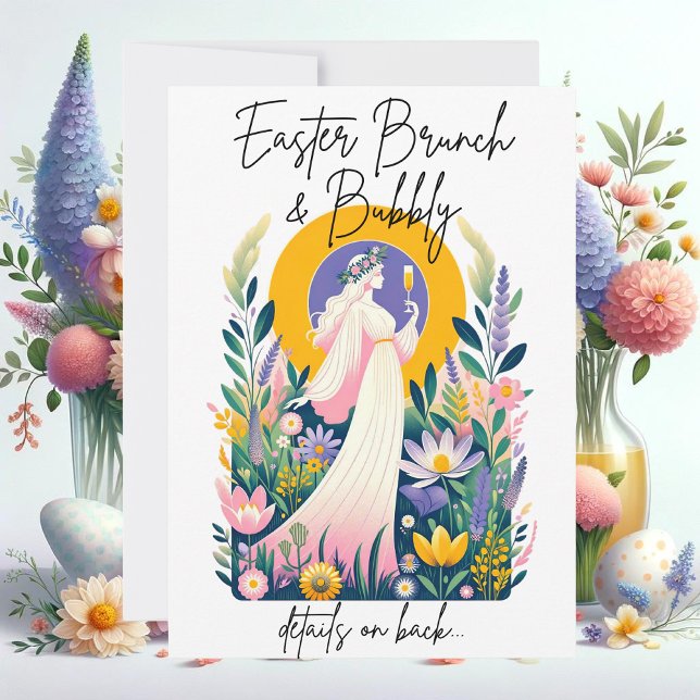 Carte d'invitation pour un brunch de Pâques avec b (easter brunch champagne bubbly gathering party mimosa invitation elegant)