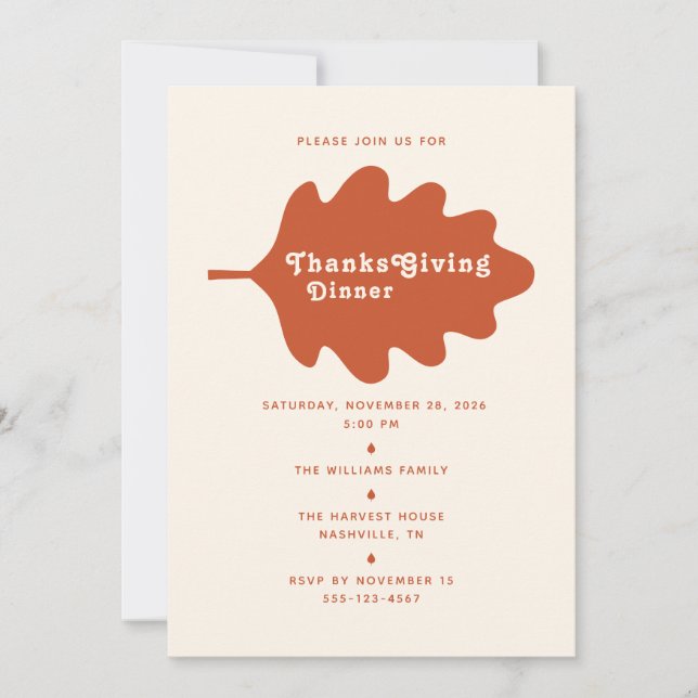 Carte d'invitation pour un dîner de Thanksgiving m (Devant)