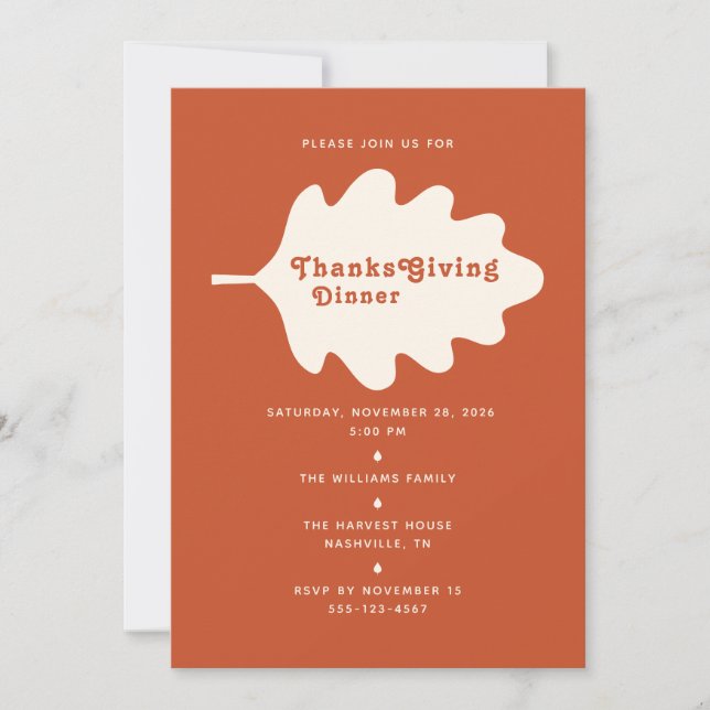 Carte d'invitation pour un dîner de Thanksgiving m (Devant)