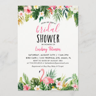 Carte d'invitation pour une douche de Flamant rose