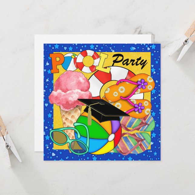 Carte d'invitation pour une fête au bord de la pis (Devant/Arrière en situation)