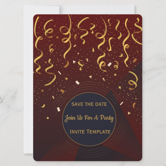 Carte d'invitation pour une fête avec confettis ro (Devant)