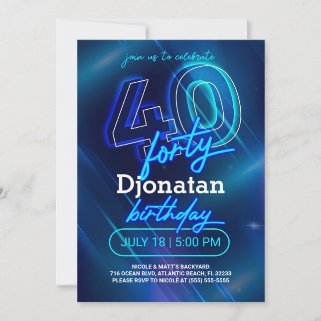 Carte d'invitation pour une fête d'anniversaire 40 (Devant)