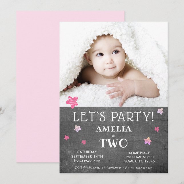 Carte d'invitation pour une fête d'anniversaire de (Devant / Derrière)