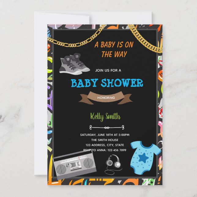 Carte d'invitation pour une fête de bébé hiphop (Devant)