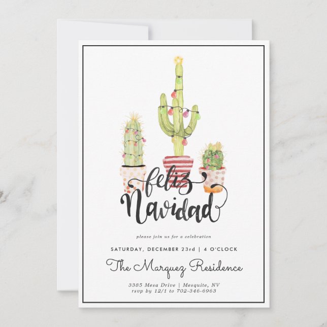 Carte d'invitation pour une fête de Noël Cactus |  (Devant)