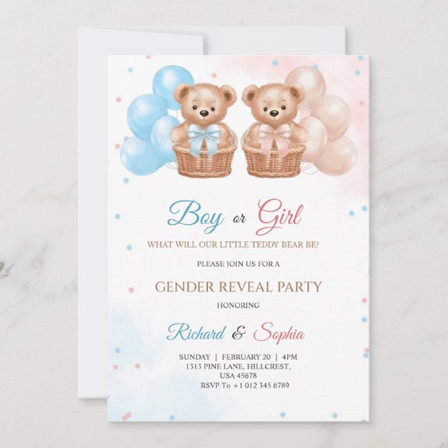Carte d'invitation pour une fête de révélation du  (Devant)