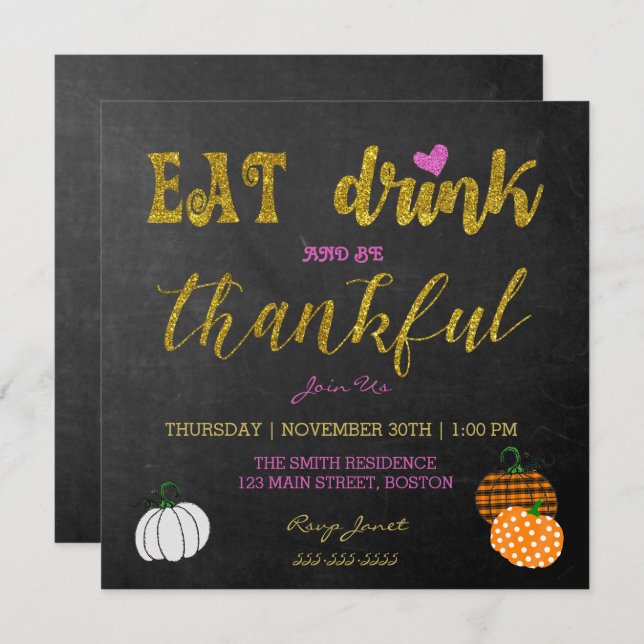 Carte d'invitation pour une fête de Thanksgiving a (Devant / Derrière)