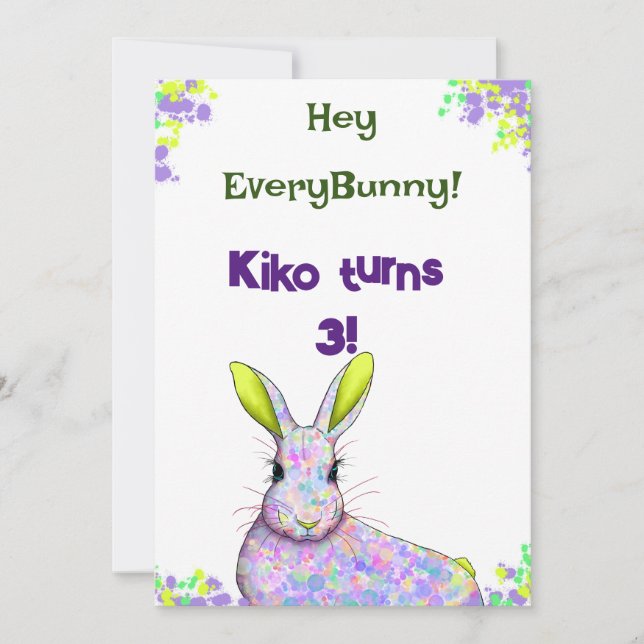 Carte d'invitation pour une fête Lapin Violet (Devant)