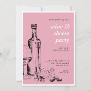 Carte d'invitation pour une fête vin et fromage po