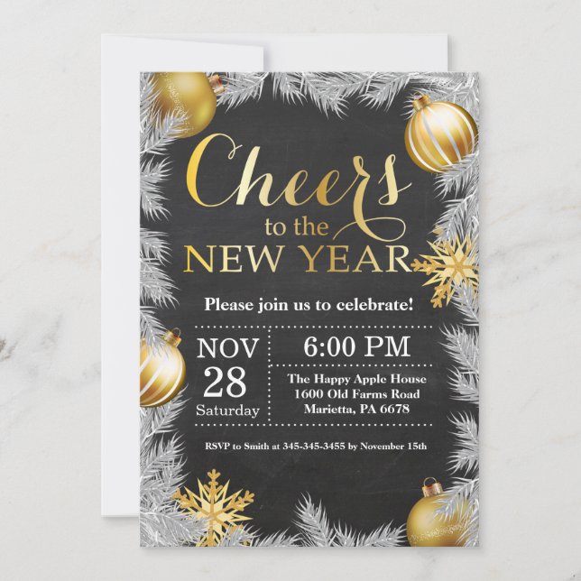 Carte d'invitation pour une soirée du Nouvel An en (Devant)