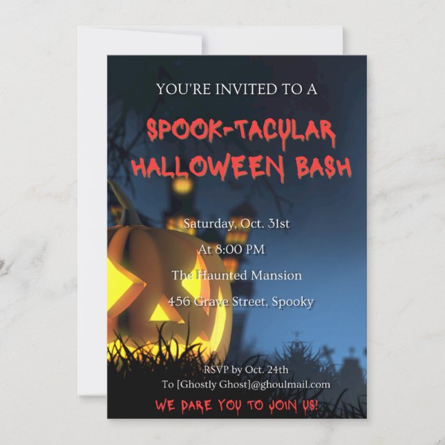 Carte d'invitation pour une soirée Halloween effra (Devant)