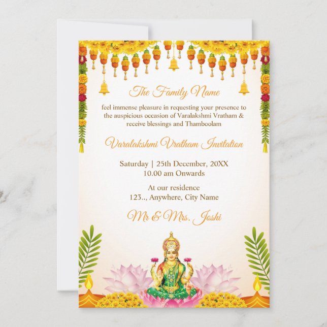 Carte d'invitation pour Varalakshmi Vratham | Inde (Devant)