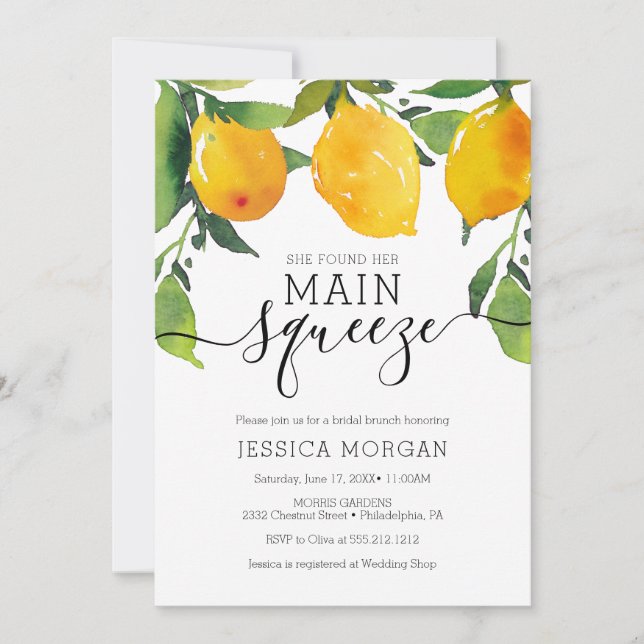 Carte d'invitation principale Squeeze Lemon Bridal (Devant)