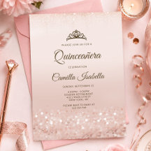 Carte d'invitation Quinceañera pailletée Rose Gold