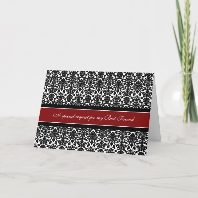 Carte d'invitation Red Damask Best Friend Bridesma (Devant)